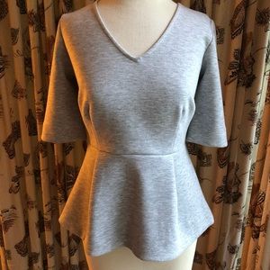 Ann Taylor Gray Comfy V-Neck Pullover Peplum Top